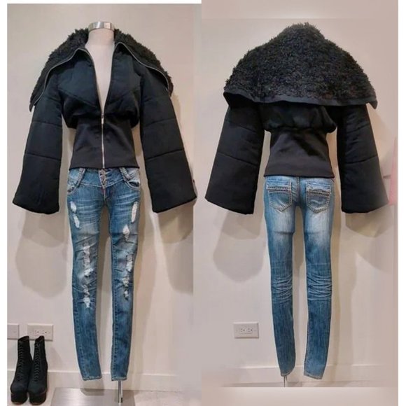 💥BEAUTIFUL💥 Corset Waist Puffer Jacket with Oversized Shearling Collar